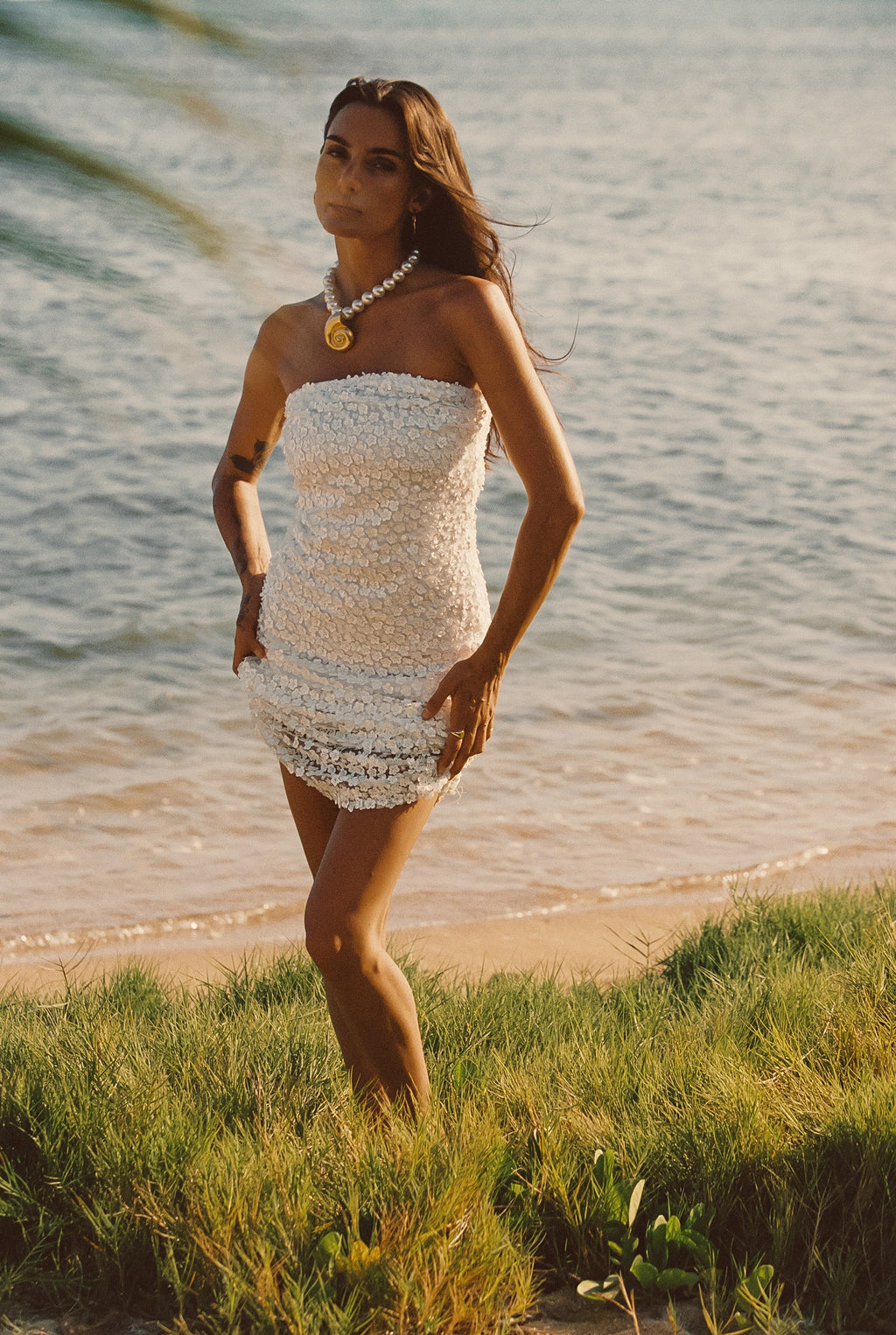 Hannah White Floral Applique Midi Dress