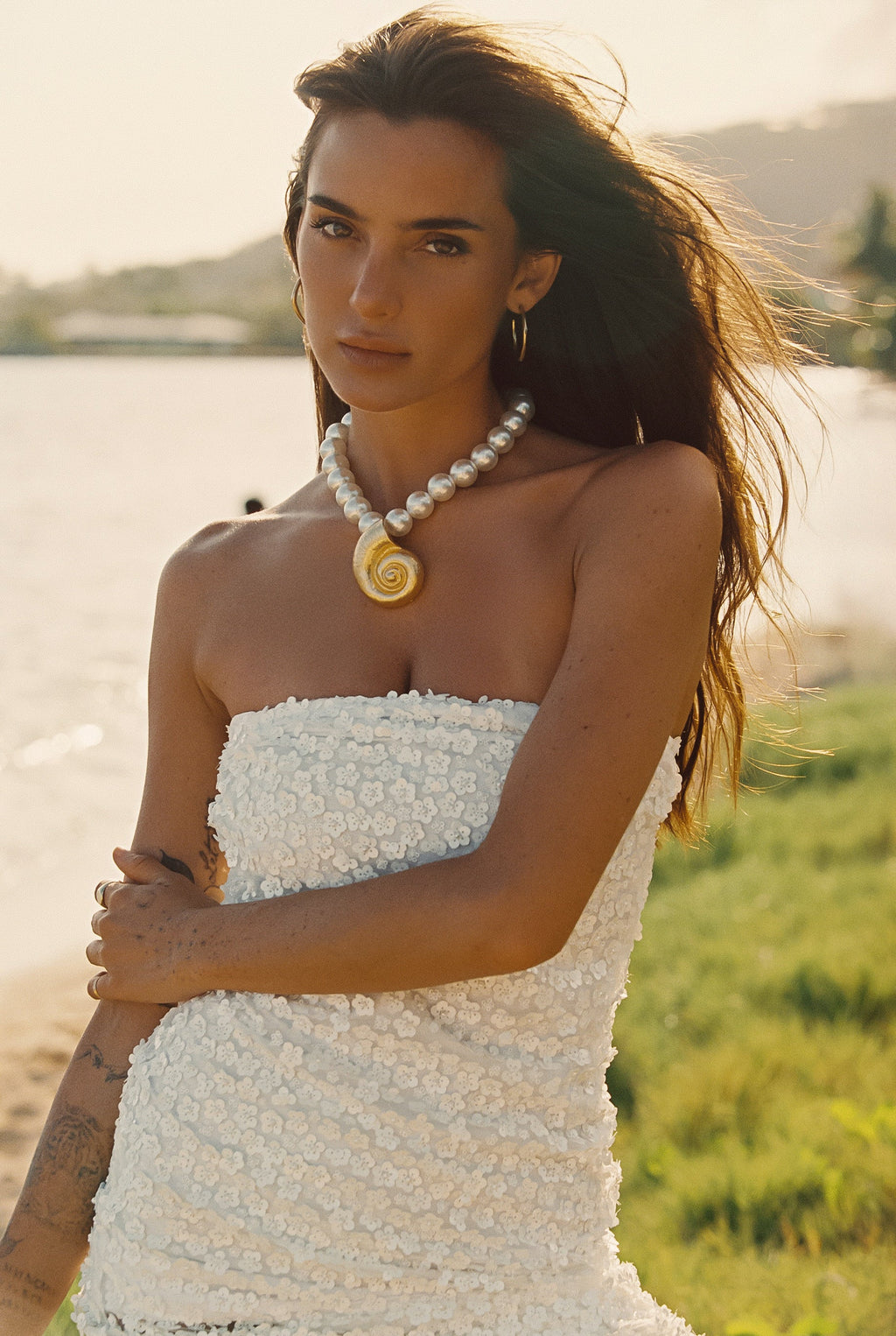 Hannah White Floral Applique Midi Dress