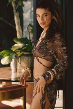 Hasey Mocha Snake Mesh Wrap Top