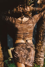 Hasey Mocha Snake Mesh Wrap Top