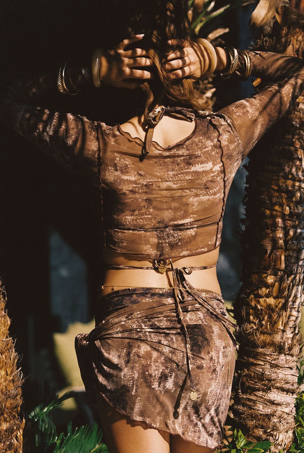 Hasey Mocha Snake Mesh Wrap Top