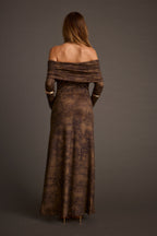 Hollis Mocha Blur Off the Shoulder Maxi Dress