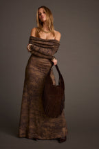 Hollis Mocha Blur Off the Shoulder Maxi Dress