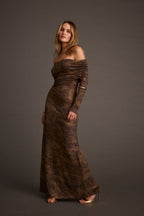 Hollis Mocha Blur Off the Shoulder Maxi Dress