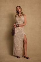 Ibiza Champagne Sequin Halter Top