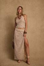Ibiza Champagne Sequin Halter Top