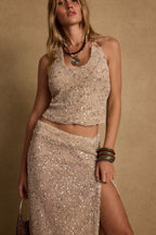 Ibiza Champagne Sequin Halter Top