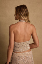 Ibiza Champagne Sequin Halter Top