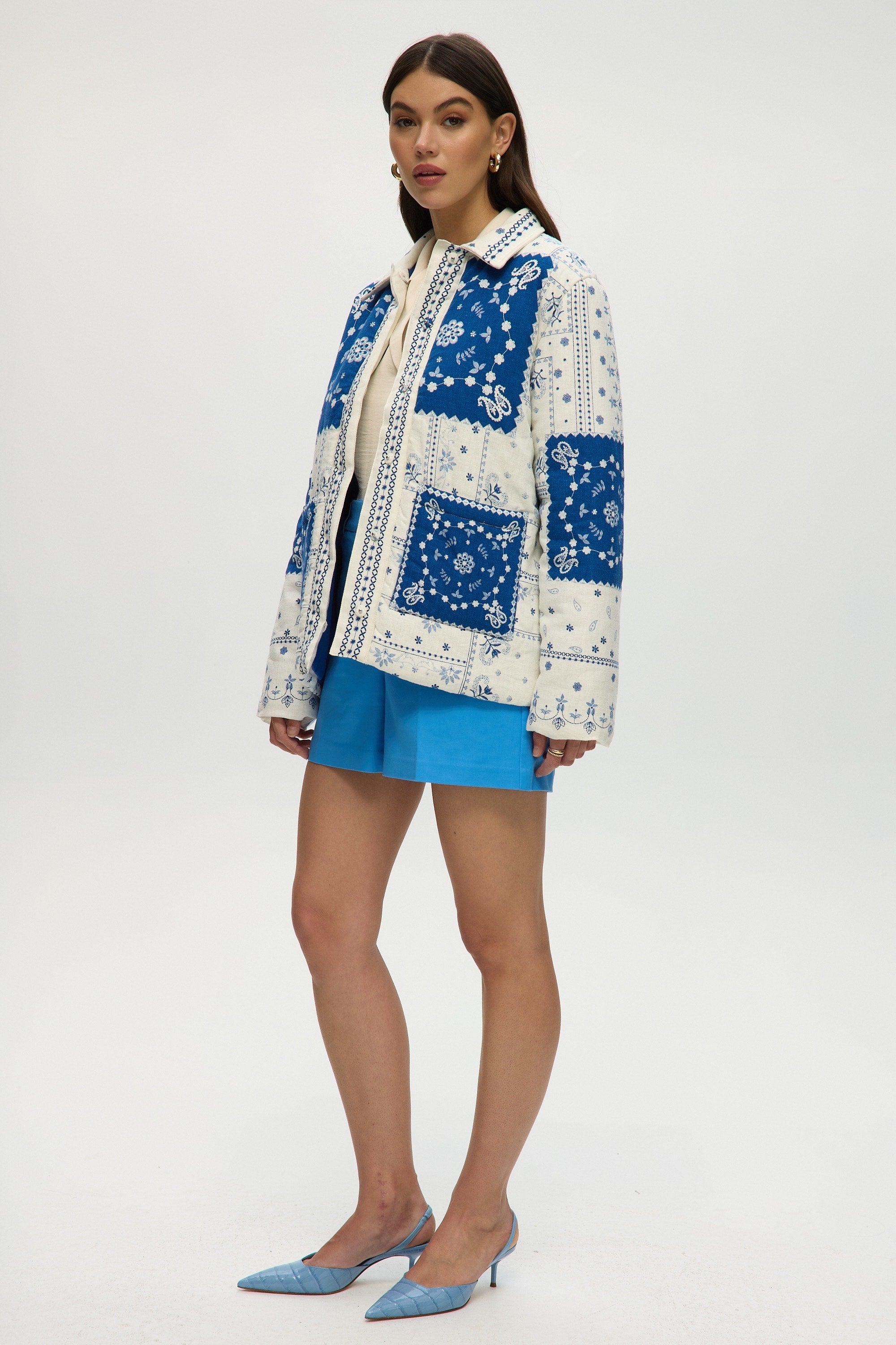 PADDED BANDANA-PRINT LINEN JACKET