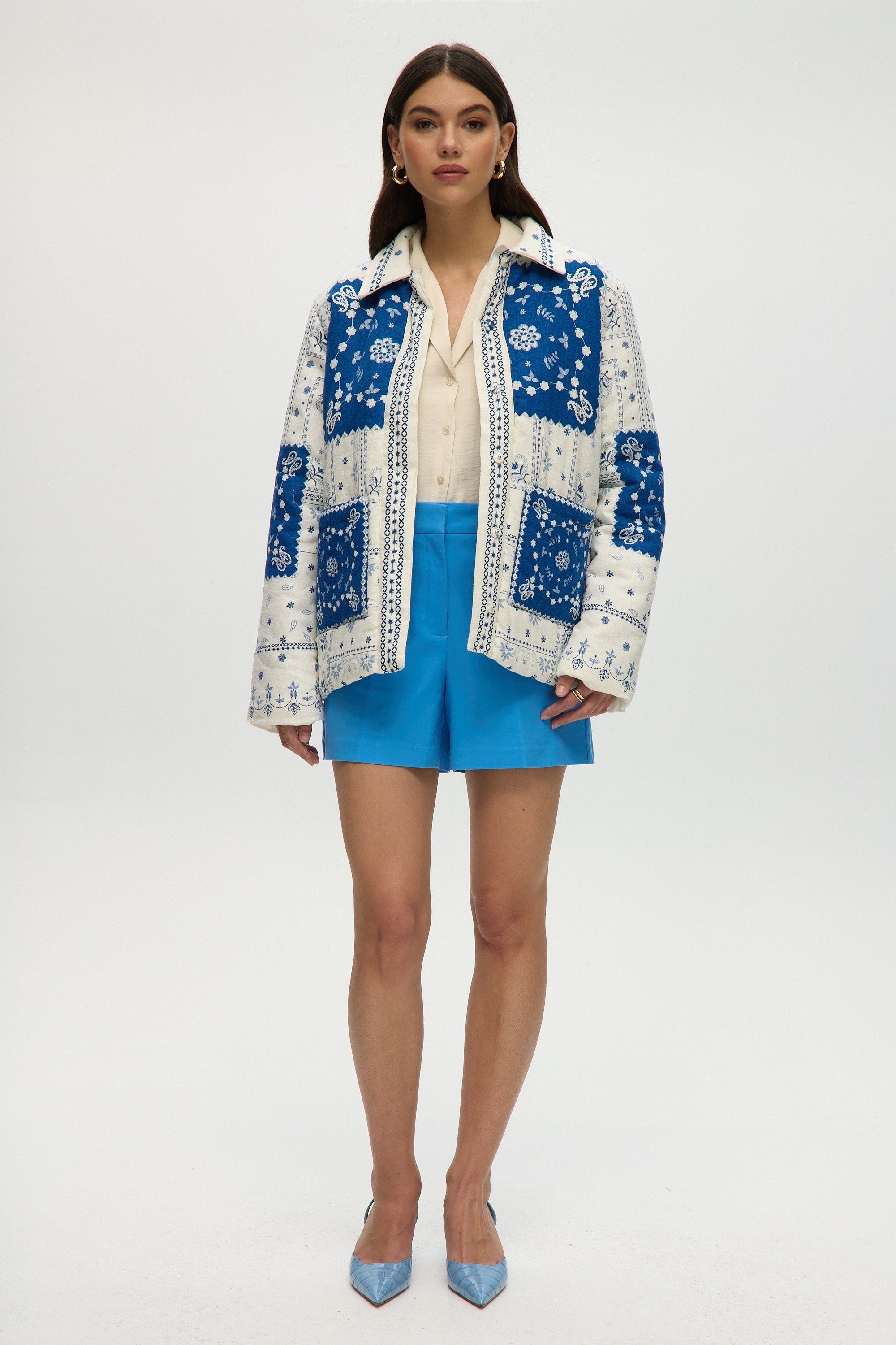 PADDED BANDANA-PRINT LINEN JACKET