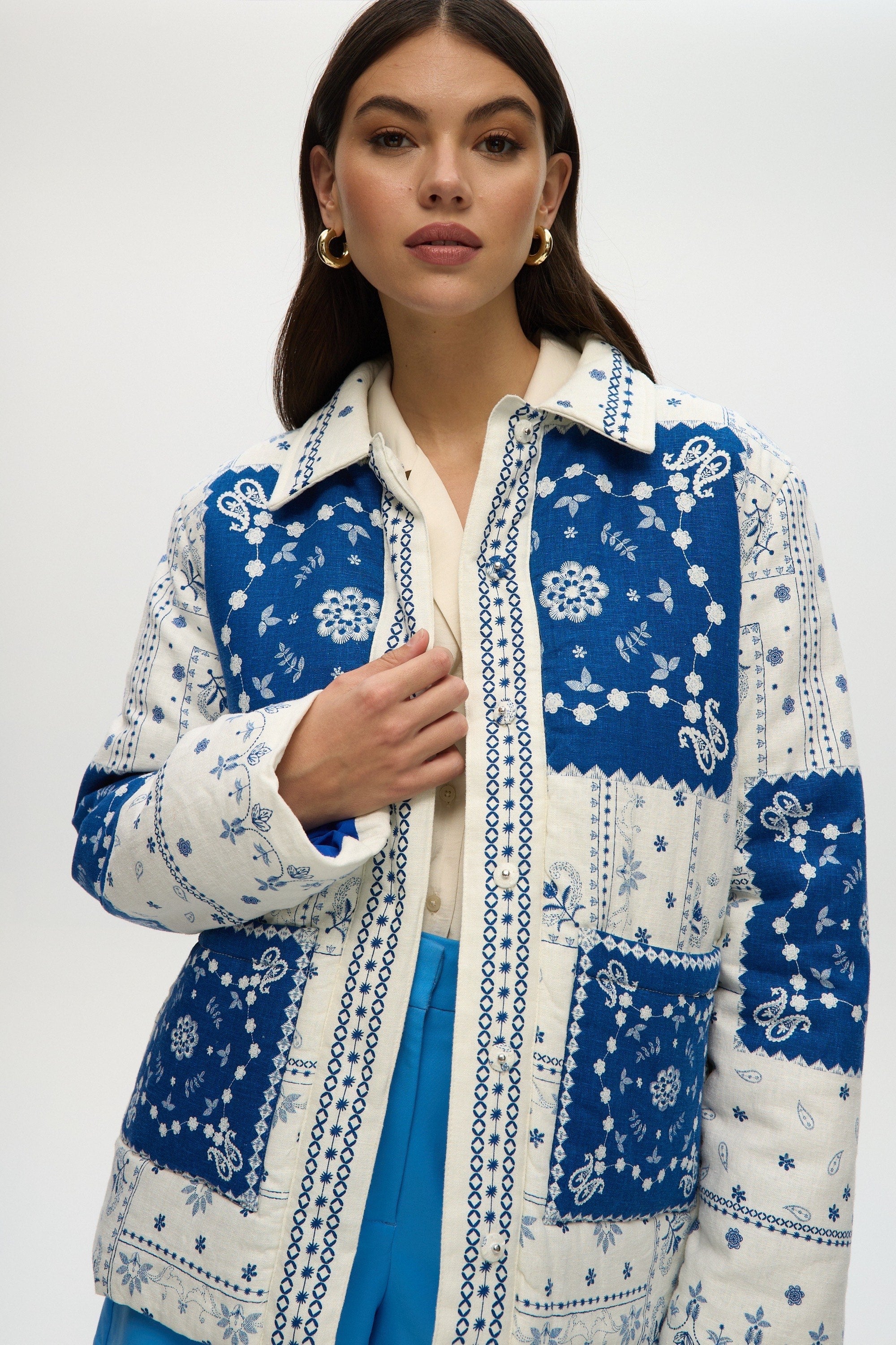 PADDED BANDANA-PRINT LINEN JACKET
