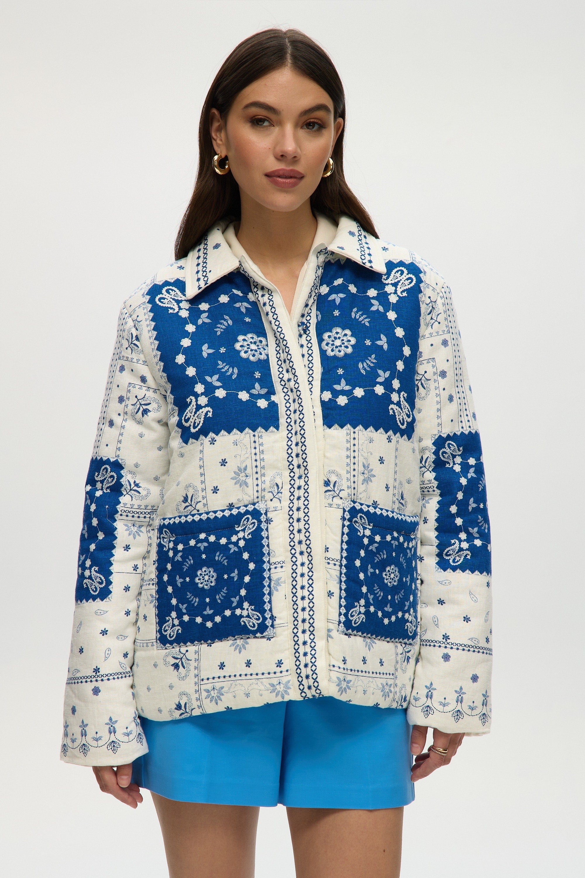 PADDED BANDANA-PRINT LINEN JACKET