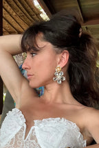 Iris Rhinestone Flower Earrings