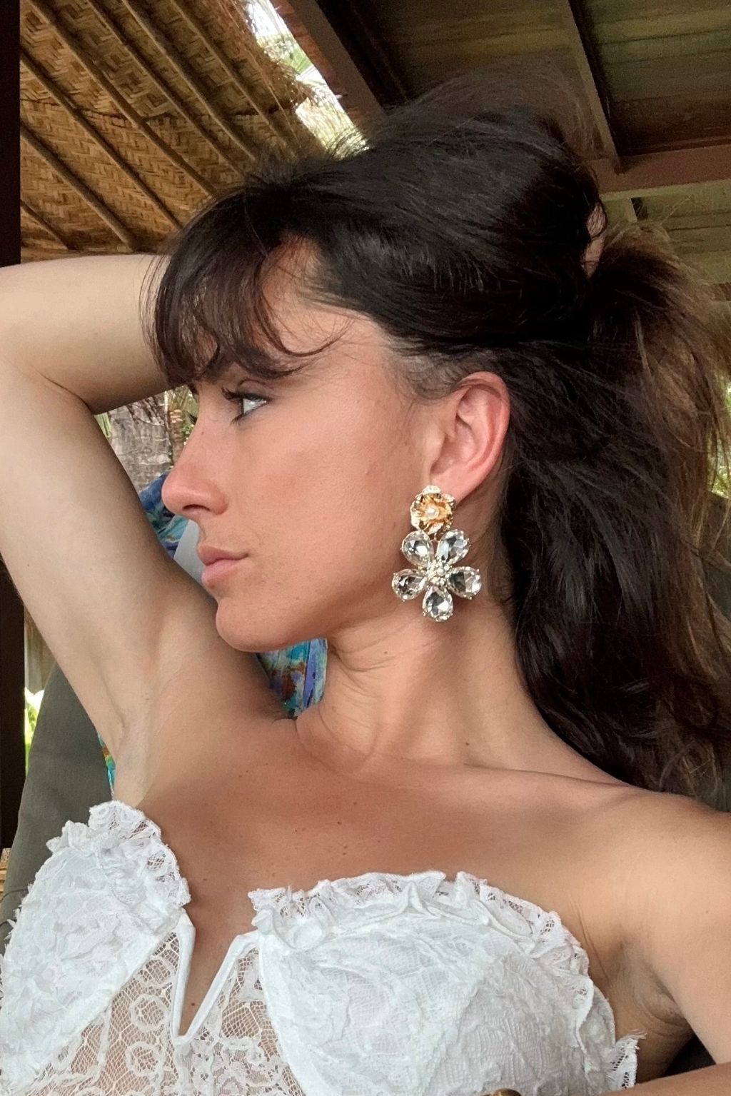 Iris Rhinestone Flower Earrings