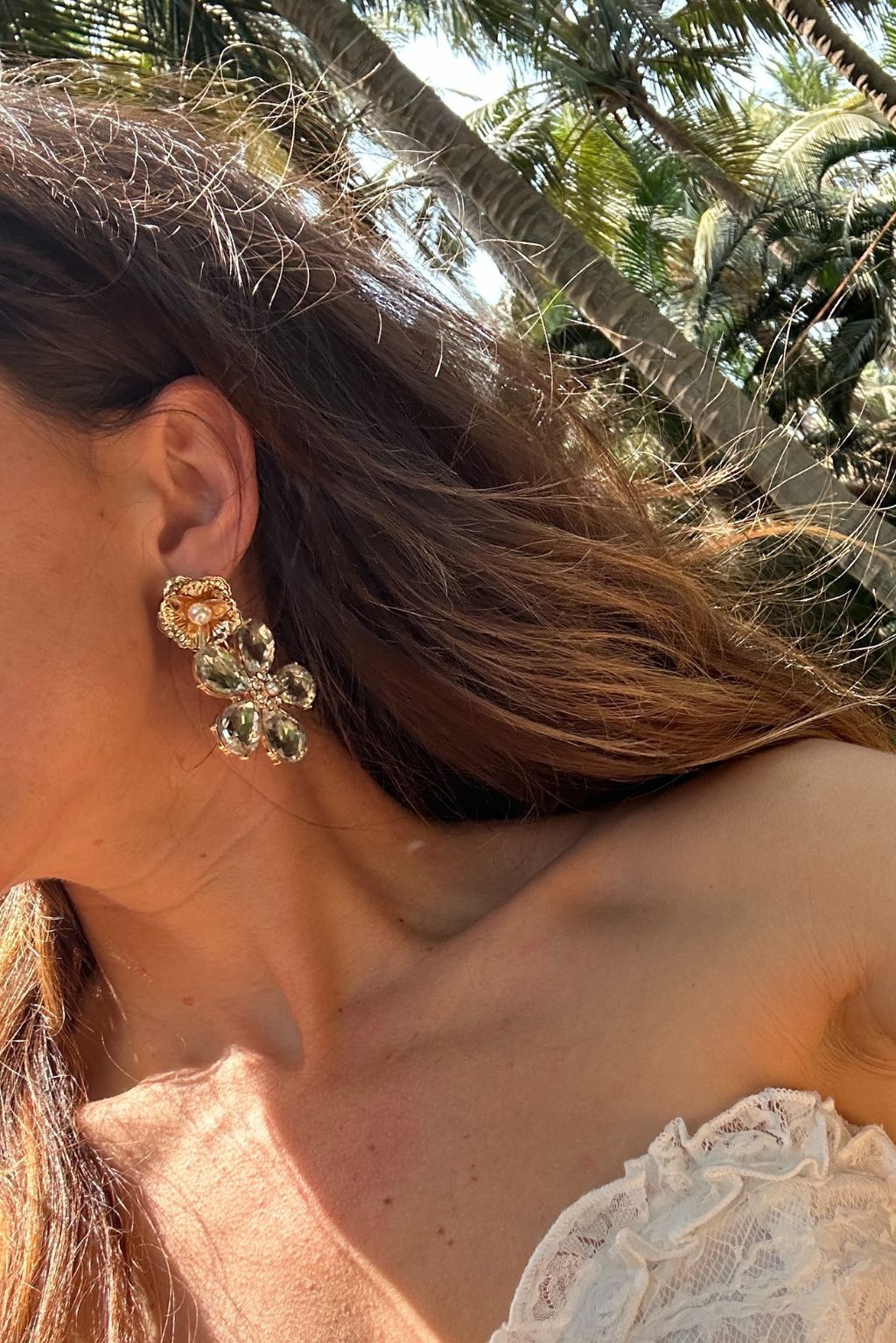 Iris Rhinestone Flower Earrings