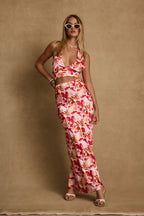 Joelle Pink Floral Halter Crop Top