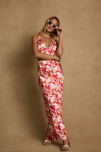 Joelle Pink Floral Halter Crop Top