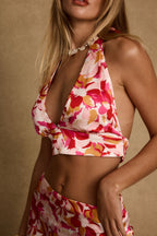 Joelle Pink Floral Halter Crop Top