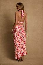 Joelle Pink Floral Halter Crop Top