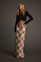 Julia Brown Plaid Mesh Maxi Skirt