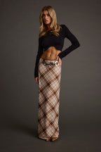 Julia Brown Plaid Mesh Maxi Skirt