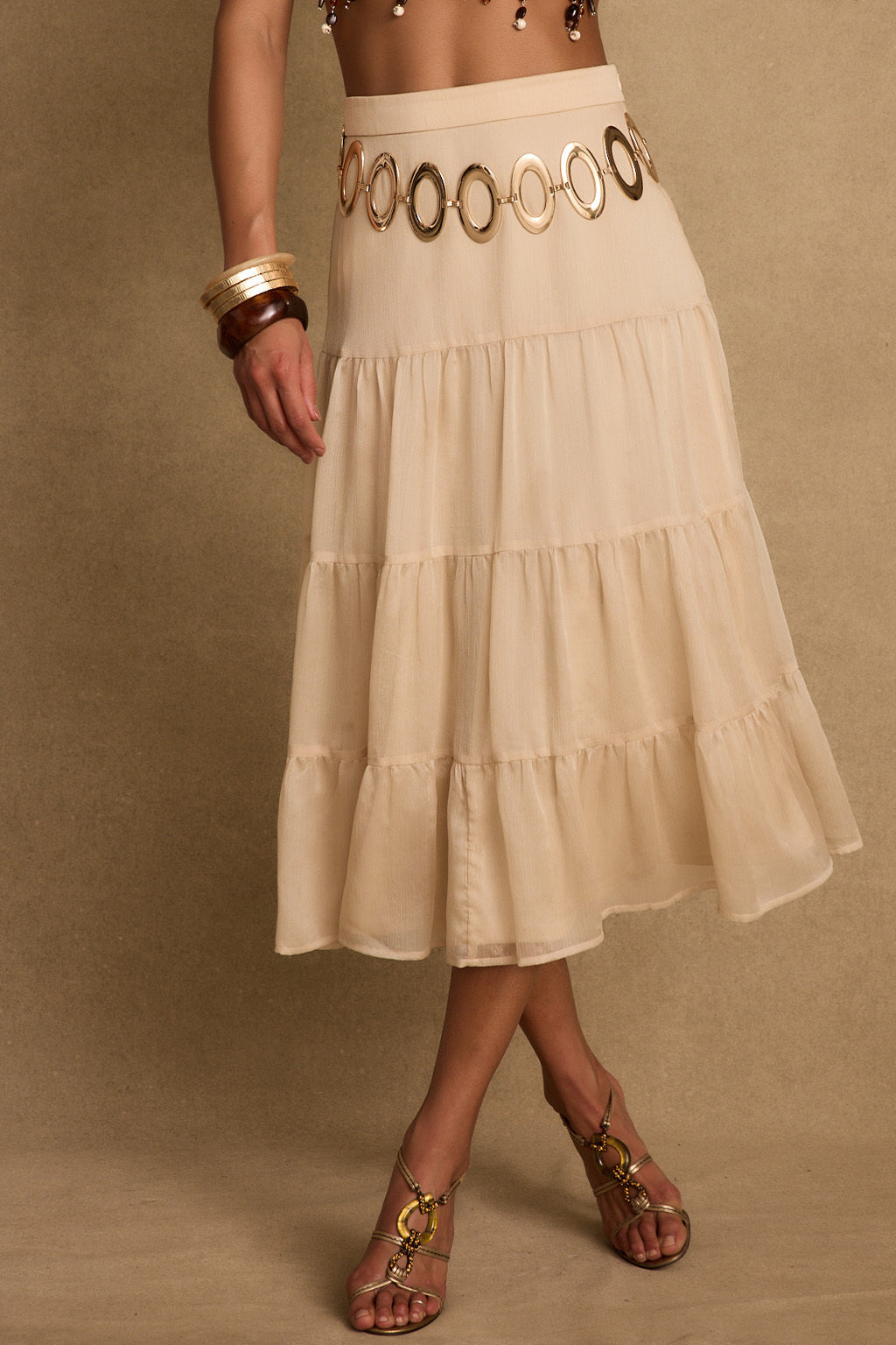 Jolene Beige Tulle Tier Maxi Skirt