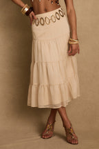 Jolene Beige Tulle Tier Maxi Skirt