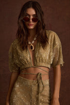 Kaia Gold Metallic Crop Top