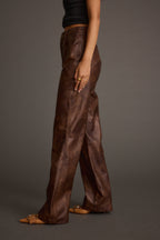 Kingsley Washed Brown Vegan Leather Straight Leg Pants