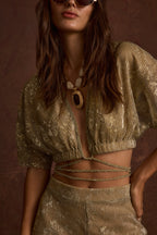 Kaia Gold Metallic Crop Top