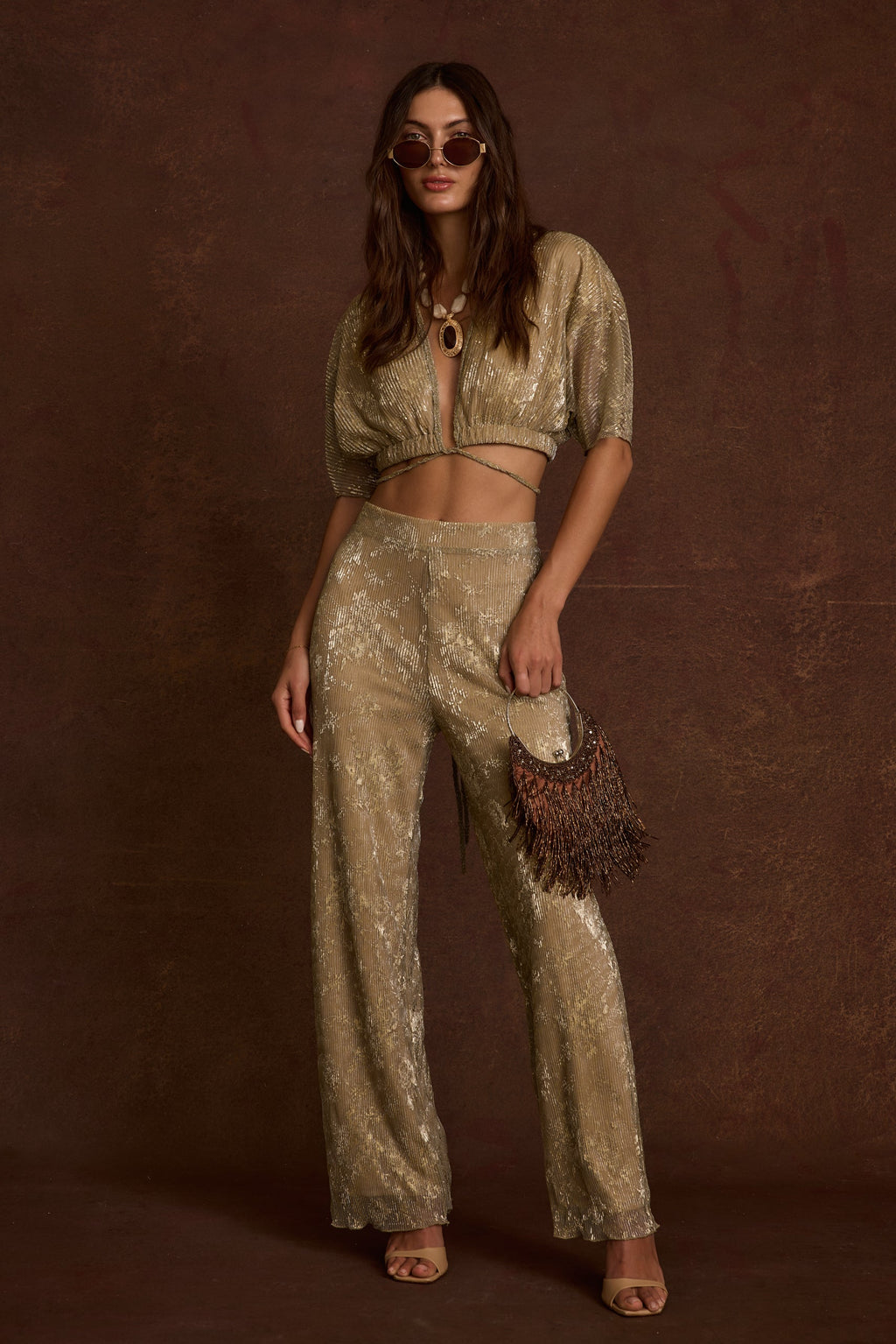 Kaia Gold Metallic Crop Top