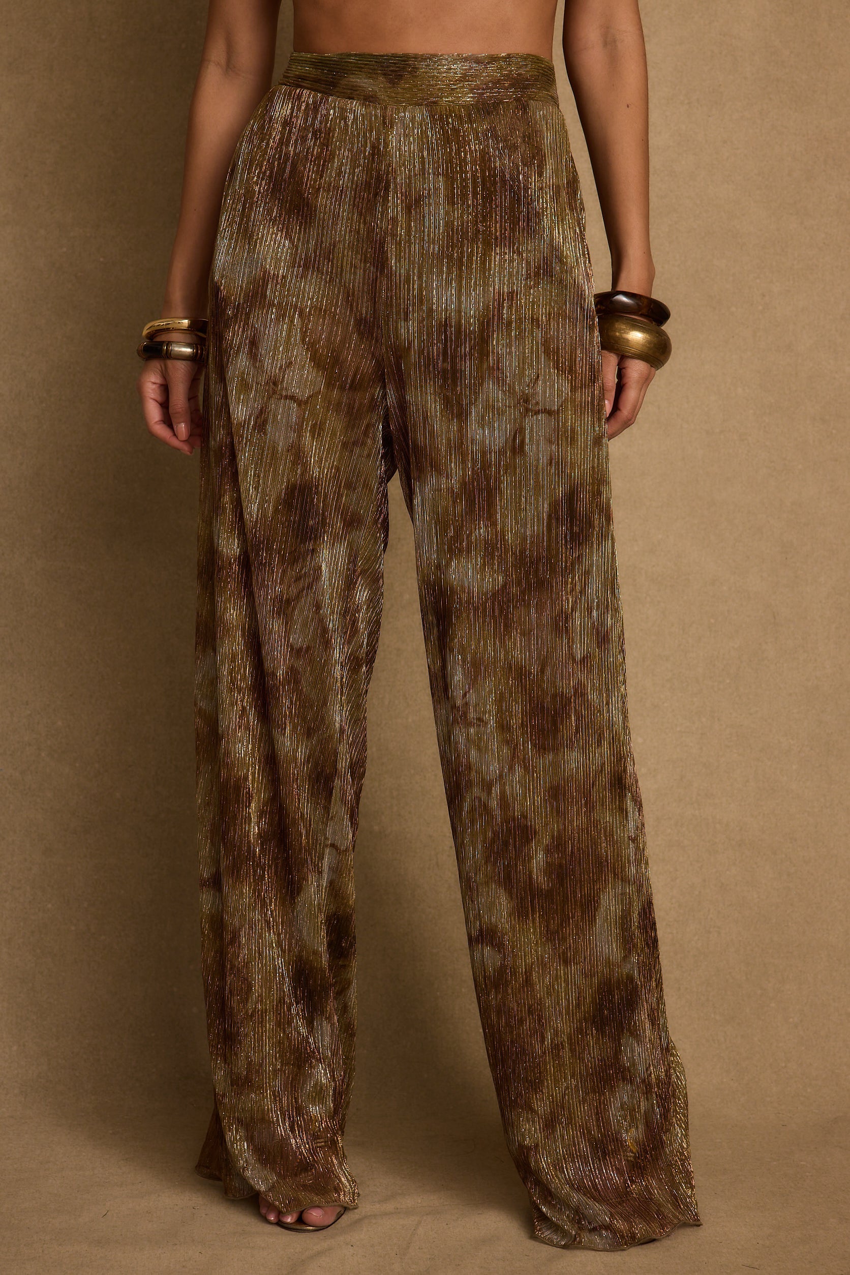 Kaia Moss Metallic Floral Pants