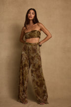 Kaia Moss Metallic Floral Strapless Top