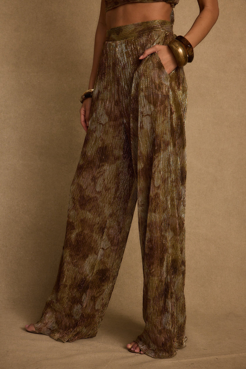Kaia Moss Metallic Floral Pants