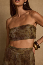 Kaia Moss Metallic Floral Strapless Top