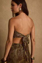 Kaia Moss Metallic Floral Strapless Top