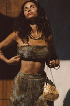 Kaia Moss Metallic Floral Strapless Top