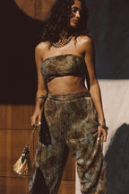 Kaia Moss Metallic Floral Strapless Top