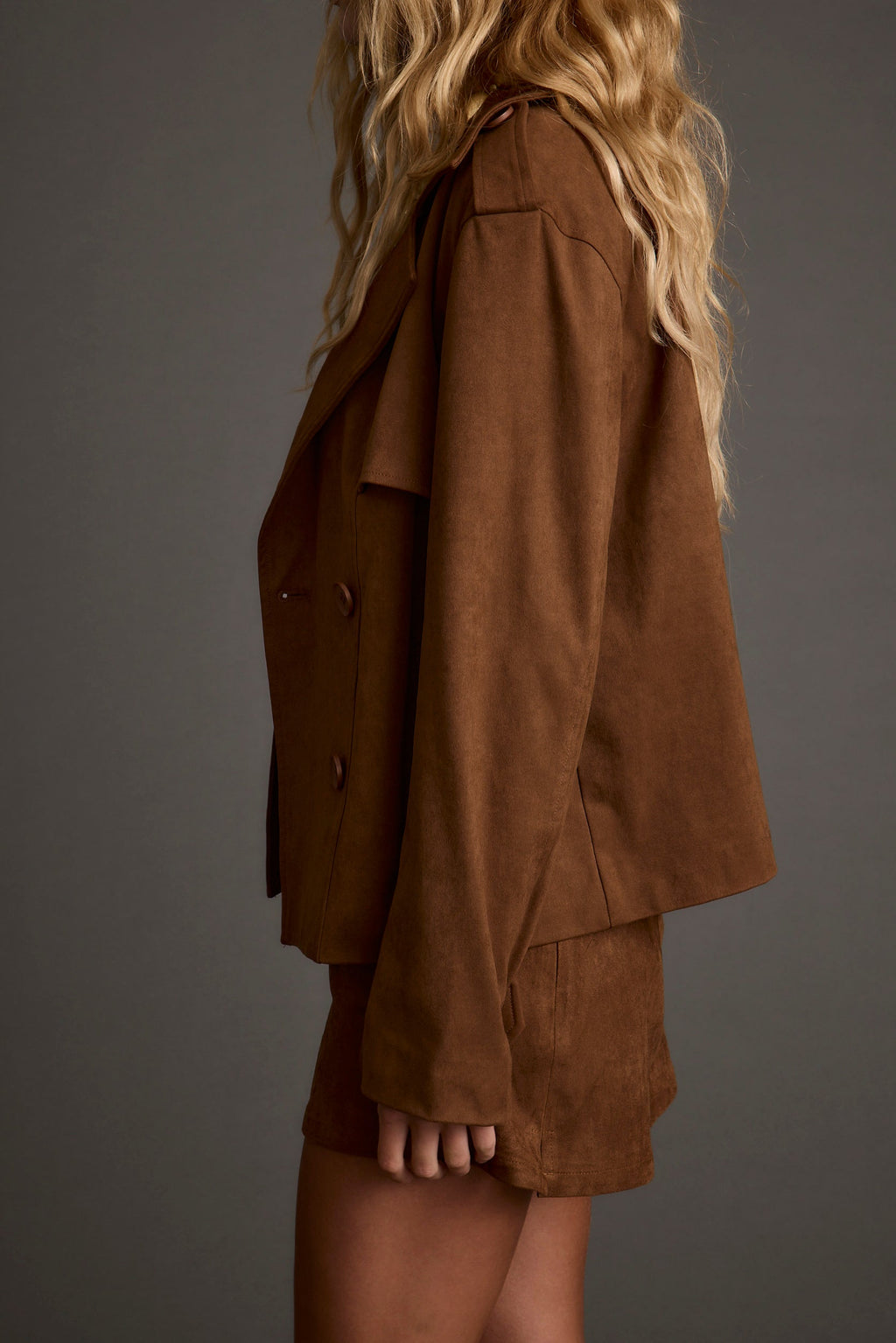 Kinsey Cognac Vegan Suede Cropped Trench