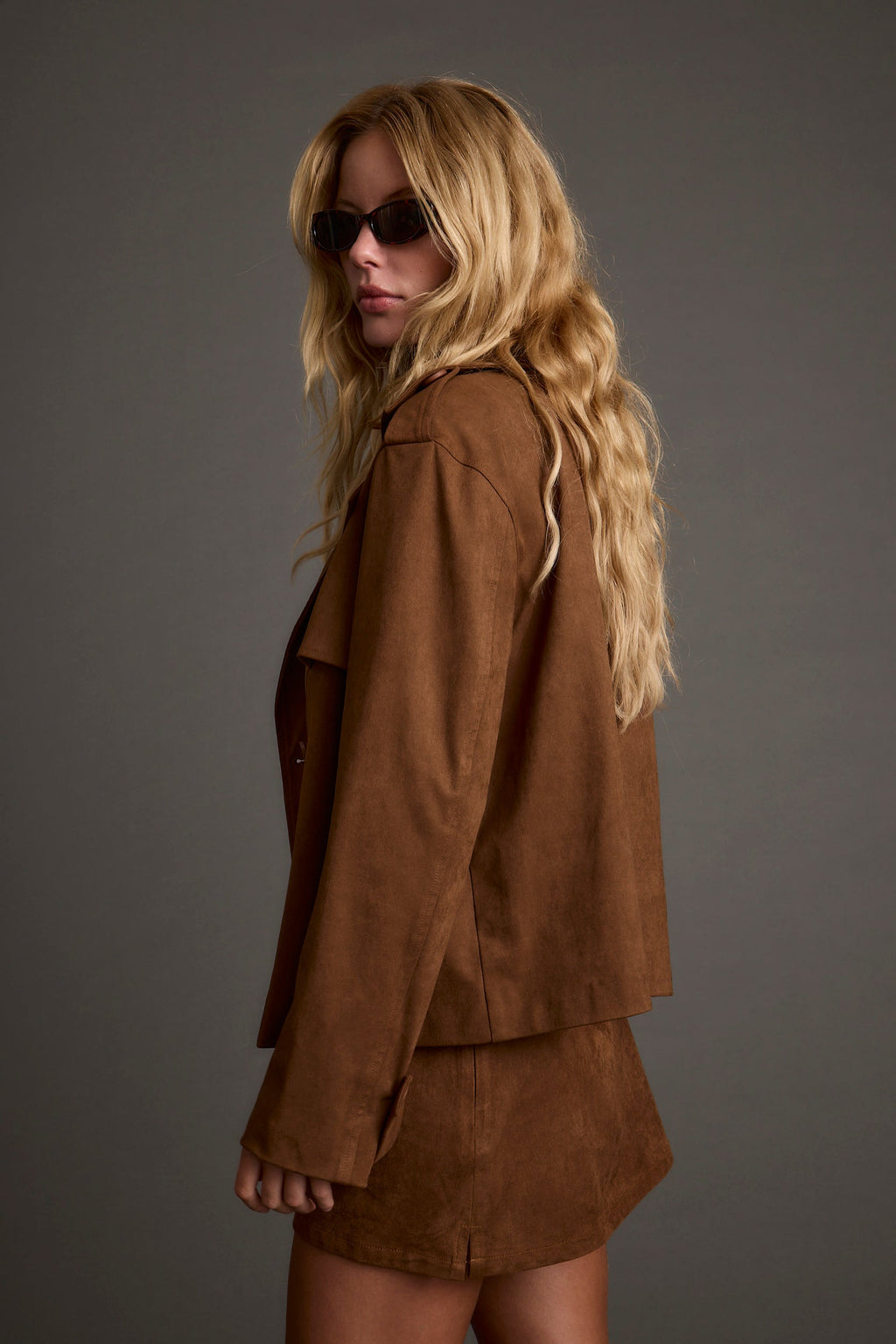 Kinsey Cognac Vegan Suede Cropped Trench