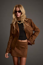 Kinsey Cognac Vegan Suede Cropped Trench