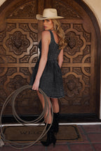 Kit Washed Black Denim Drop Waist Mini Dress