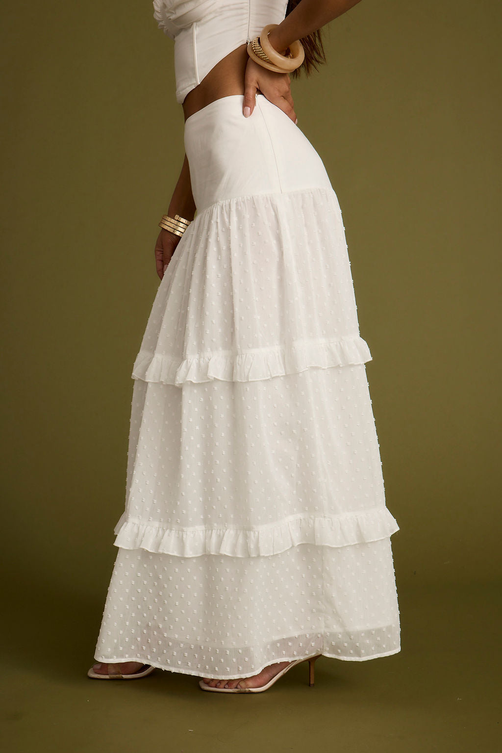 Liana White Low Rise Maxi Skirt