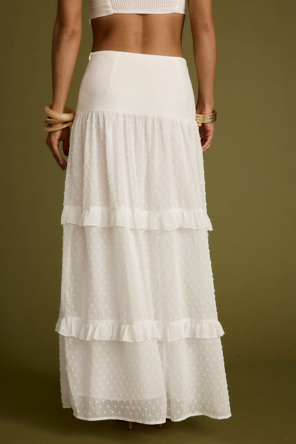Liana White Low Rise Maxi Skirt