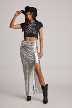 Liza Silver Maxi Skirt