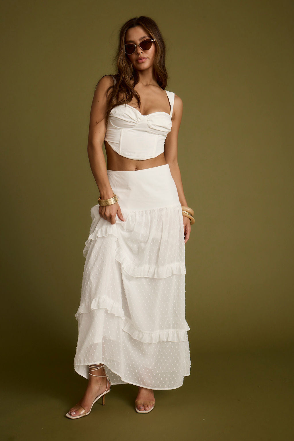 Liana White Low Rise Maxi Skirt