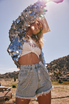 Love Thing Denim Rhinestone Shorts