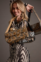 Lucy Brown Beaded Spotted Print Bag