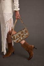 Lucy Brown Beaded Spotted Print Bag