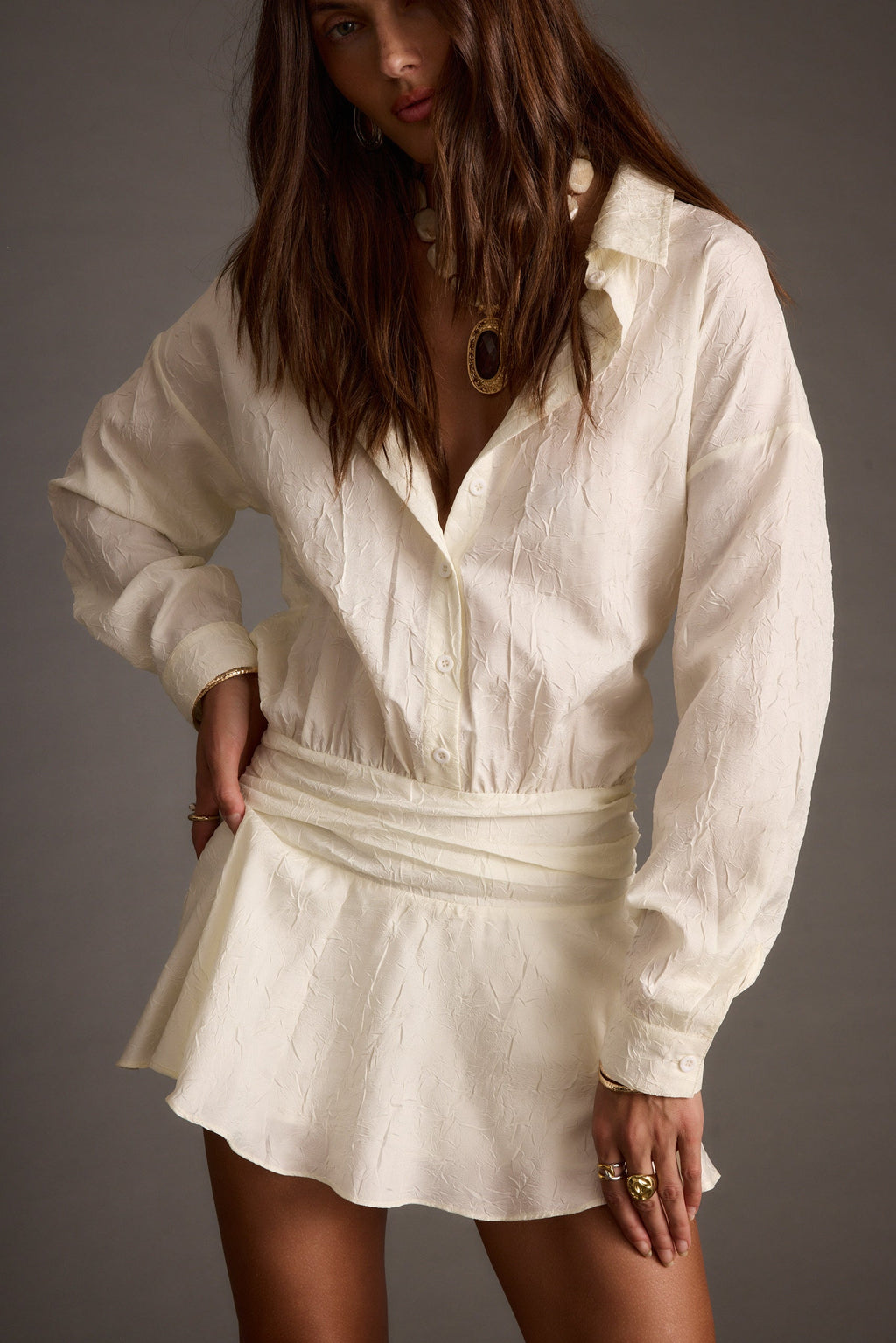 Lennox Ivory Drop Waist Micro Mini Dress